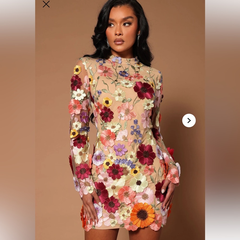 Fashion Nova Multicolor Flower Long Sleeve Dress